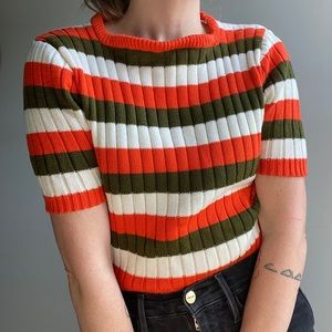 Vintage Ribbed Short Sleeved Sweater S